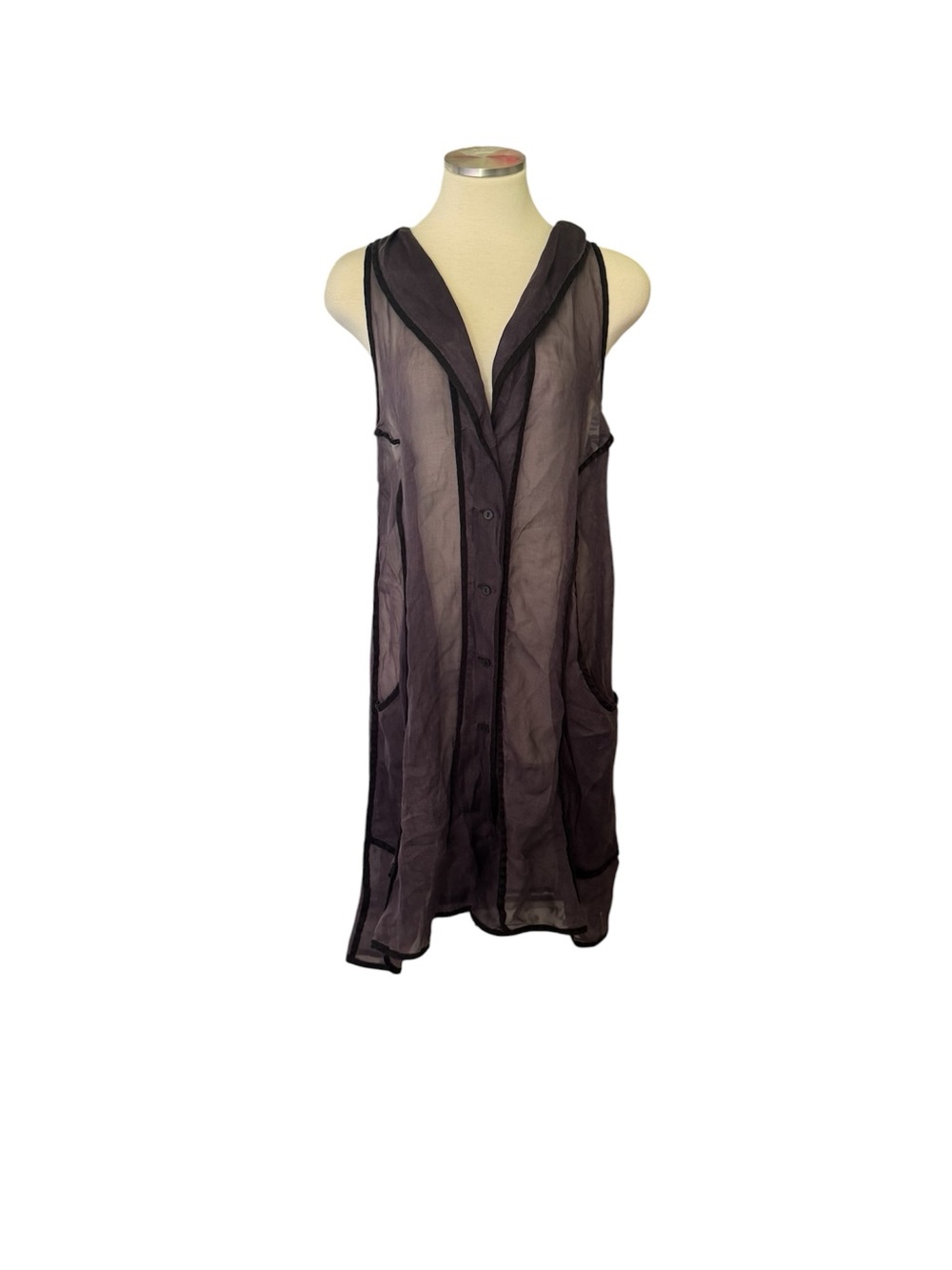Cynthia ashby Semi-Sheer Black Hooded Women's Swim Cover-Up